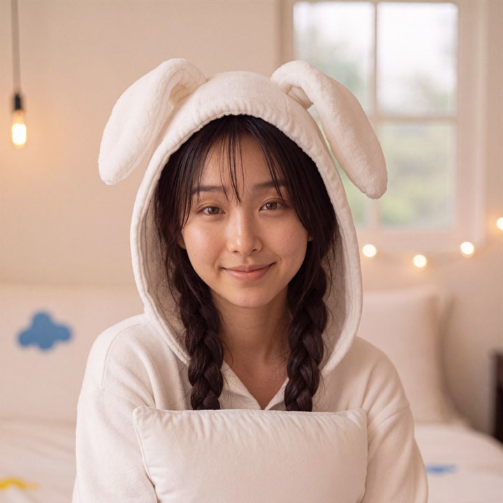 Linh An smiling in a cozy hoodie